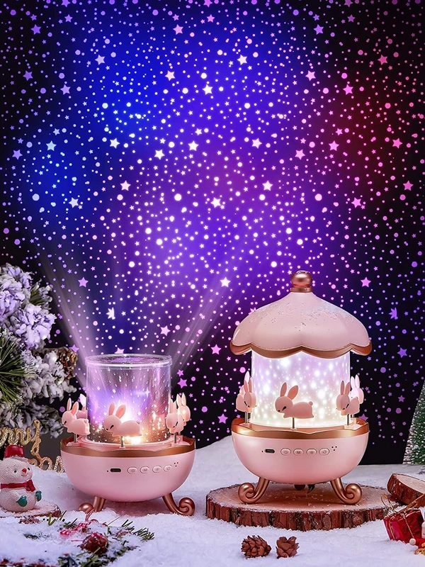 BUNNY LIGHT PROJECTOR, Bunny Night Light Cabin Projector Lamp | 360° Rotatable LED Night Lamp for Kids Room Decor | 6 Film Shade Star Projector | USB Powered Cute Night Light for Girls & Boys Birthday Gift(2653)