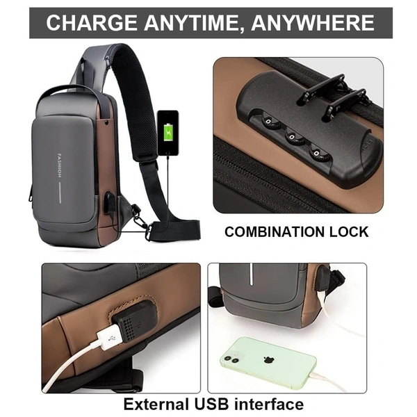 IMP SLING BAG, Sling Bag - Business Men's Chest Crossbody Bag with USB Charging Port, Waterproof Small Backpack for Outdoor, Work, Hiking, Running, Sport   (2273)     