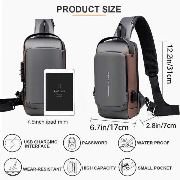 IMP SLING BAG, Sling Bag - Business Men's Chest Crossbody Bag with USB Charging Port, Waterproof Small Backpack for Outdoor, Work, Hiking, Running, Sport   (2273)     
