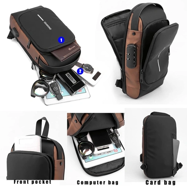 IMP SLING BAG, Sling Bag - Business Men's Chest Crossbody Bag with USB Charging Port, Waterproof Small Backpack for Outdoor, Work, Hiking, Running, Sport   (2273)     