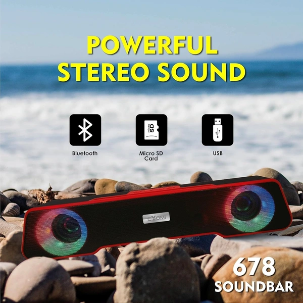 SOUNDBAR 678, CYOMI CY_678 Wireless Bluetooth Soundbar Speaker – 10W RMS Powerful Audio with RGB Lights | Up to 12 Hours Playtime | Bluetooth v5.0, USB Type-C | USB, SD Card, AUX, MIC-In & FM Support(2713)