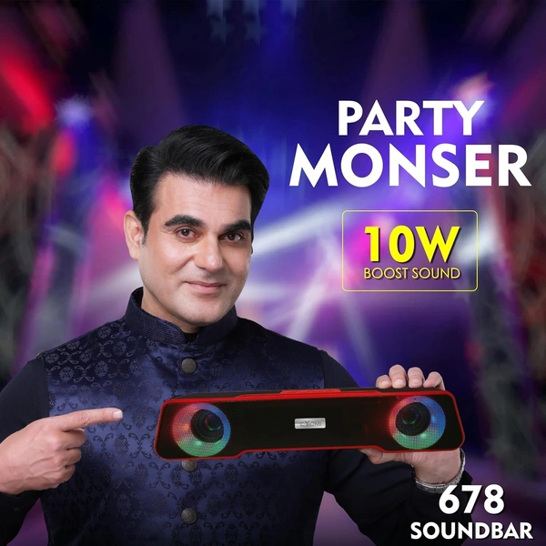 SOUNDBAR 678, CYOMI CY_678 Wireless Bluetooth Soundbar Speaker – 10W RMS Powerful Audio with RGB Lights | Up to 12 Hours Playtime | Bluetooth v5.0, USB Type-C | USB, SD Card, AUX, MIC-In & FM Support(2713)