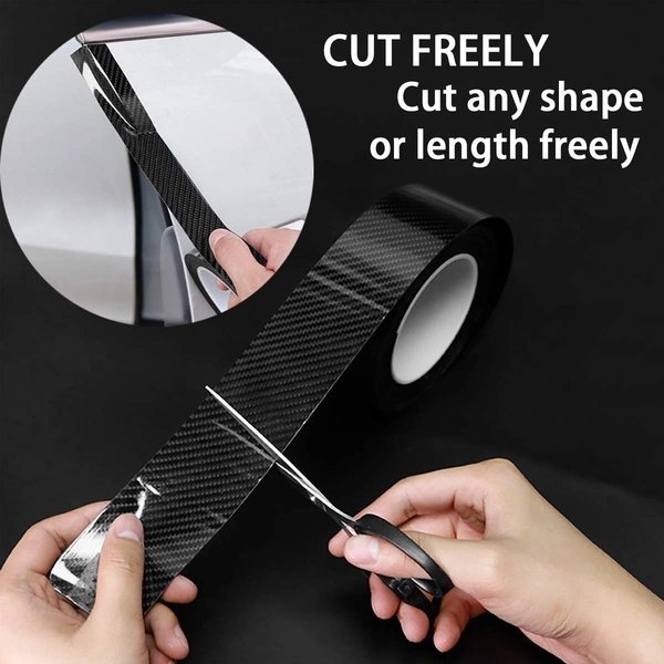 Car Door Sill Tape 5CM*5M | Black Carbon Fiber Waterproof Protective Strip, Door Edge Guard Cover(2550)