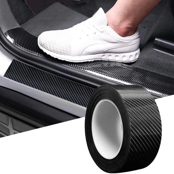 Car Door Sill Tape 5CM*5M | Black Carbon Fiber Waterproof Protective Strip, Door Edge Guard Cover(2550)