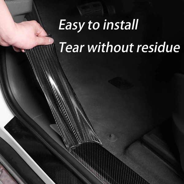 Car Door Sill Tape 5CM*5M | Black Carbon Fiber Waterproof Protective Strip, Door Edge Guard Cover(2550)