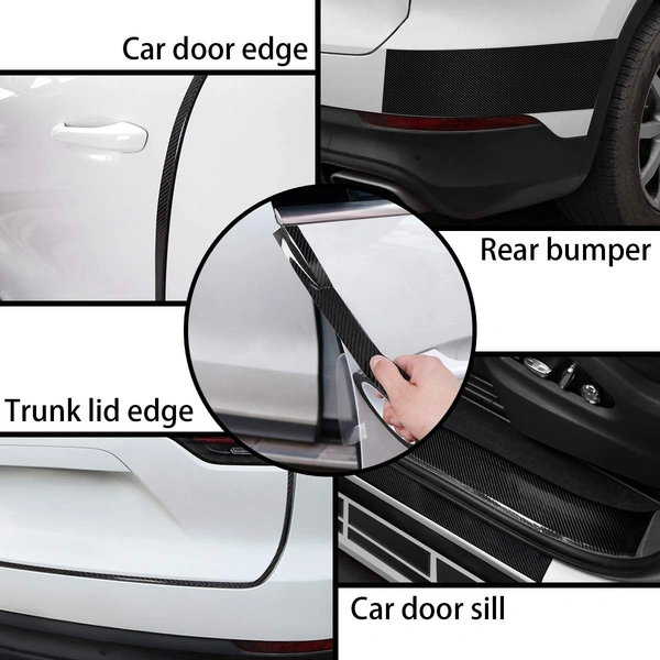 Car Door Sill Tape 5CM*5M | Black Carbon Fiber Waterproof Protective Strip, Door Edge Guard Cover(2550)