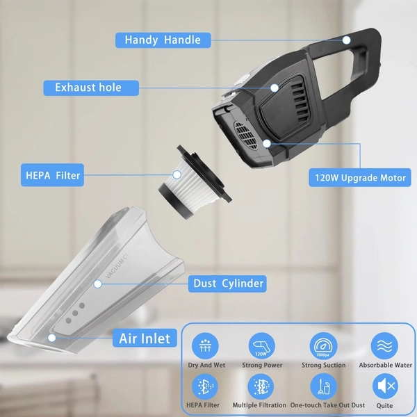 CAR VACUUM CLEANER, (Car Vacuum Cleaner DC 12V 120W | High Power Strong Suction Portable Vacuum for Car & Home Use809)