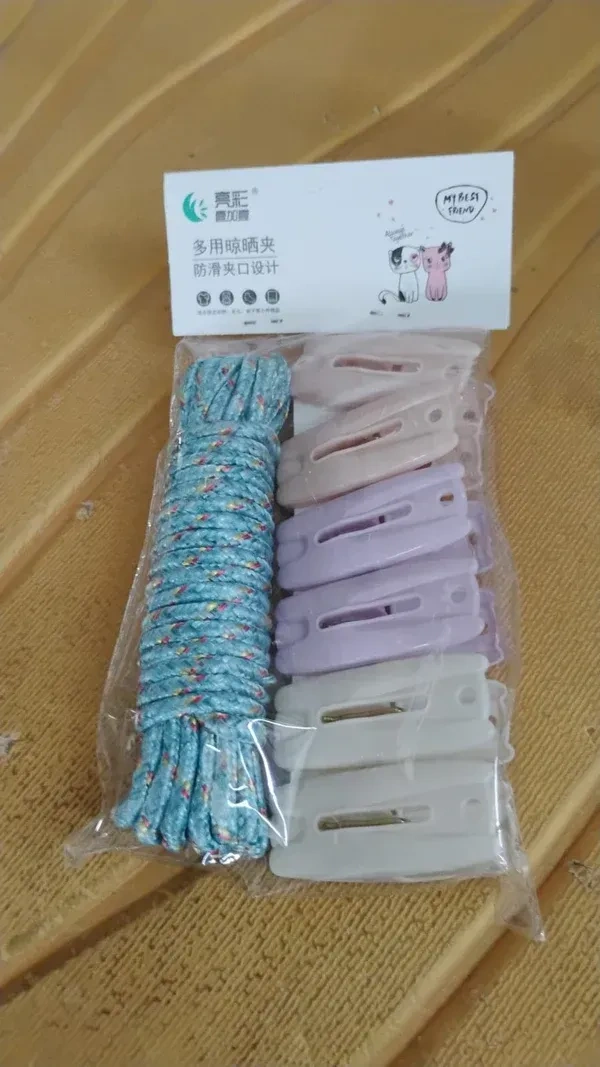 6MTR ROPE WITH CLIP, Clothesline Rope with 6 Clips – 6 Meter Approx Heavy Duty Laundry Drying Rope with Clip  (2373)    