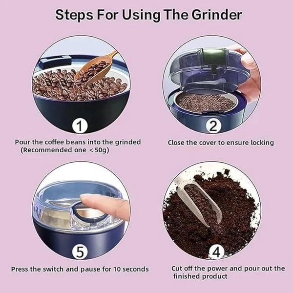 ELECTRIC GRINDER COFFEE, Electric Spice & Coffee Grinder – Portable Stainless Steel Grain Mill | Dry Grinder for Spices, Coffee Beans, Cereals & Seasonings(2510)