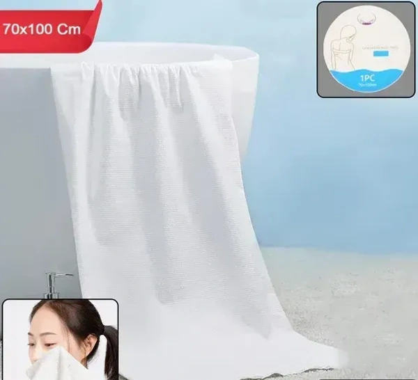 TRAVEL BATH TOWEL, Compressed Travel Bath Towel – Expandable Disposable Towel for Face & Body | Soft Hygienic Wipe for Home, Gym, Spa & Travel (70 × 10 cm, 1 Pc)(2702)