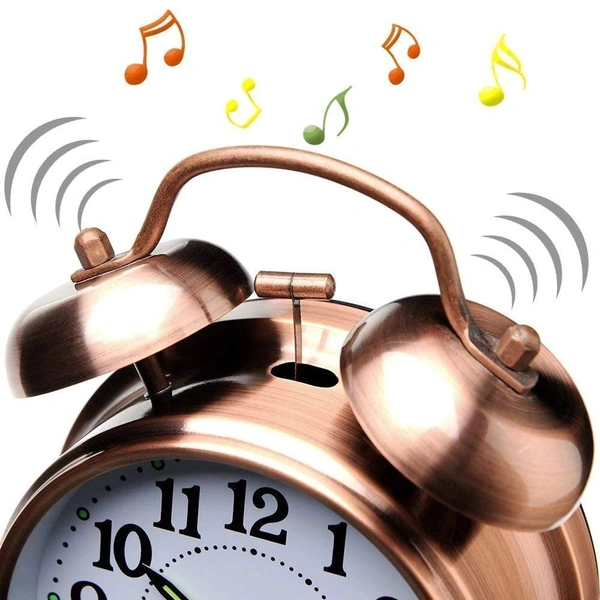 COPPER ALARM CLOCK, Vintage Twin Bell Copper Alarm Clock | Retro Table Clock with Night LED Light for Kids & Students Bedroom(2552)