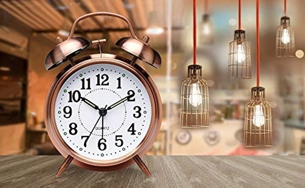 COPPER ALARM CLOCK, Vintage Twin Bell Copper Alarm Clock | Retro Table Clock with Night LED Light for Kids & Students Bedroom(2552)