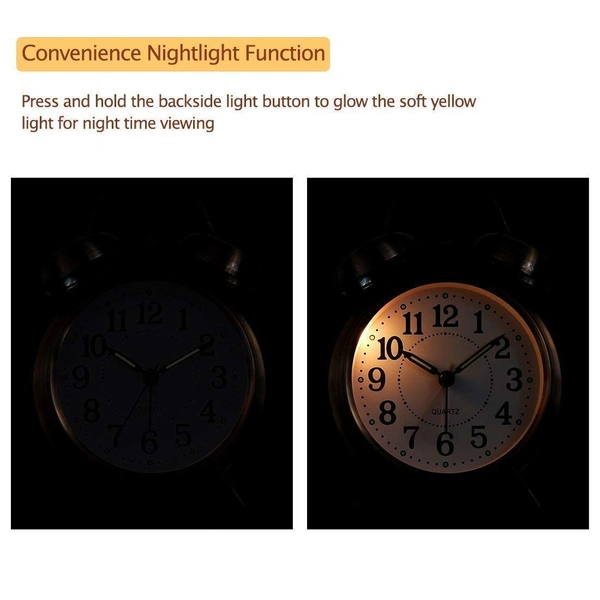 COPPER ALARM CLOCK, Vintage Twin Bell Copper Alarm Clock | Retro Table Clock with Night LED Light for Kids & Students Bedroom(2552)