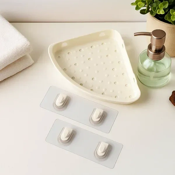 PLASTIC CORNER RACK, Self-Adhesive Corner Bathroom Shelf (1 Pc) – Wall-Mounted Storage Rack with Fast-Drain Holes | No Drill, Strong Hold Organizer(27223)