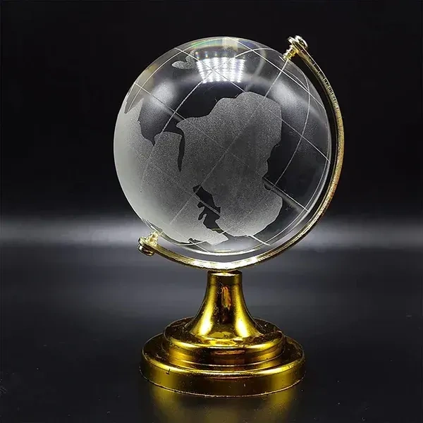 CRYSTAL WORLD MAP, Crystal Globe 50mm with Golden Stand | Decorative World Map Showpiece for Home & Office(2484)