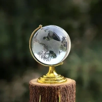 CRYSTAL WORLD MAP, Crystal Globe 50mm with Golden Stand | Decorative World Map Showpiece for Home & Office(2484)