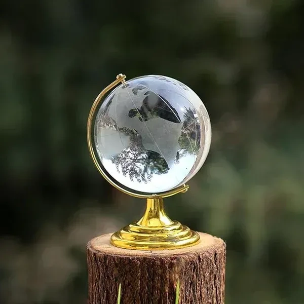 CRYSTAL WORLD MAP, Crystal Globe 50mm with Golden Stand | Decorative World Map Showpiece for Home & Office(2484)