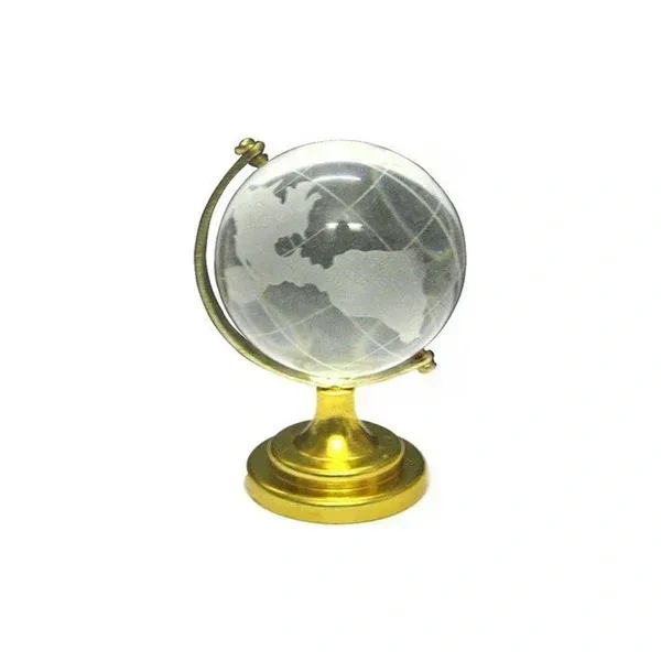 CRYSTAL WORLD MAP, Crystal Globe 50mm with Golden Stand | Decorative World Map Showpiece for Home & Office(2484)