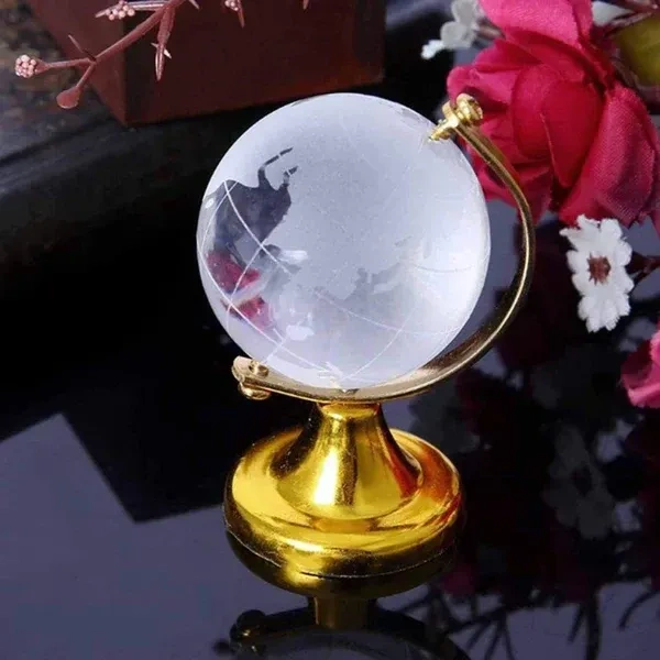 CRYSTAL WORLD MAP, Crystal Globe 50mm with Golden Stand | Decorative World Map Showpiece for Home & Office(2484)