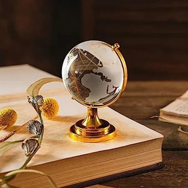 CRYSTAL WORLD MAP, Crystal Globe 50mm with Golden Stand | Decorative World Map Showpiece for Home & Office(2484)