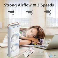 DOUBLE COOLING FAN, Double Ended Spray Fan, Cold Air Fan, 2025 New 3 Gears USB Rechargeable Oscillating fan with LED Light Cooler, Touch & Remote Control, 280ml Water Tank  (2210) - White