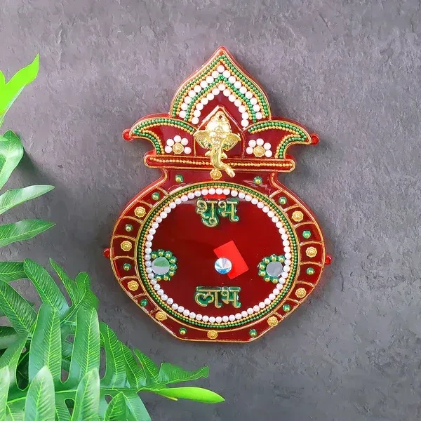 WALL HANGING KALASH, Decorative Kalash Wall Hanging with Shubh Labh – Traditional Home Décor for Festivals & Pooja (1 Pc)(2574)