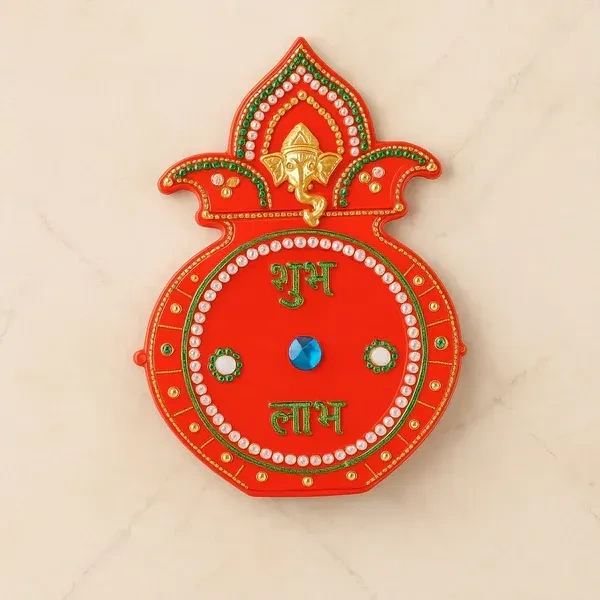 WALL HANGING KALASH, Decorative Kalash Wall Hanging with Shubh Labh – Traditional Home Décor for Festivals & Pooja (1 Pc)(2574)