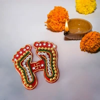 2PCS CHARAN PADUKA, Decorative Laxmi Charan Paduka Sticker Set, Decorative Footprint Stickers for Pooja Room, Door, Temple   (2225) - Pack of 2