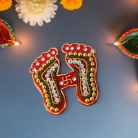 2PCS CHARAN PADUKA, Decorative Laxmi Charan Paduka Sticker Set, Decorative Footprint Stickers for Pooja Room, Door, Temple   (2225) - Pack of 2
