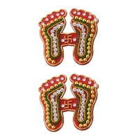 2PCS CHARAN PADUKA, Decorative Laxmi Charan Paduka Sticker Set, Decorative Footprint Stickers for Pooja Room, Door, Temple   (2225) - Pack of 2