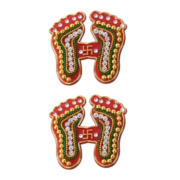 2PCS CHARAN PADUKA, Decorative Laxmi Charan Paduka Sticker Set, Decorative Footprint Stickers for Pooja Room, Door, Temple   (2225) - Pack of 2