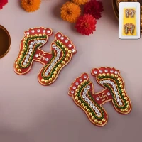 2PCS CHARAN PADUKA, Decorative Laxmi Charan Paduka Sticker Set, Decorative Footprint Stickers for Pooja Room, Door, Temple   (2225) - Pack of 2