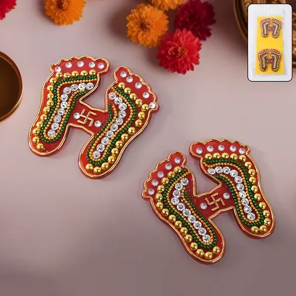 2PCS CHARAN PADUKA, Decorative Laxmi Charan Paduka Sticker Set, Decorative Footprint Stickers for Pooja Room, Door, Temple   (2225) - Pack of 2