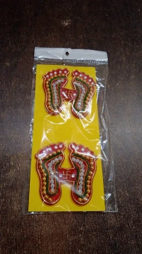 2PCS CHARAN PADUKA, Decorative Laxmi Charan Paduka Sticker Set, Decorative Footprint Stickers for Pooja Room, Door, Temple   (2225) - Pack of 2