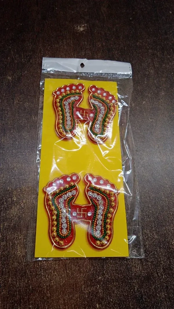 2PCS CHARAN PADUKA, Decorative Laxmi Charan Paduka Sticker Set, Decorative Footprint Stickers for Pooja Room, Door, Temple   (2225) - Pack of 2