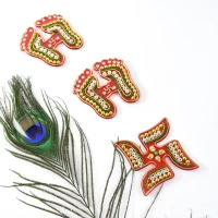 3PCS CHARAN N SWASTICK, Decorative Laxmi Charan (Pagla) & Swastik Combo Set – Traditional Gemstone Rangoli for Diwali & Pooja Decor (Pack of 3)   (2345)     