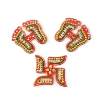 3PCS CHARAN N SWASTICK, Decorative Laxmi Charan (Pagla) & Swastik Combo Set – Traditional Gemstone Rangoli for Diwali & Pooja Decor (Pack of 3)   (2345)     