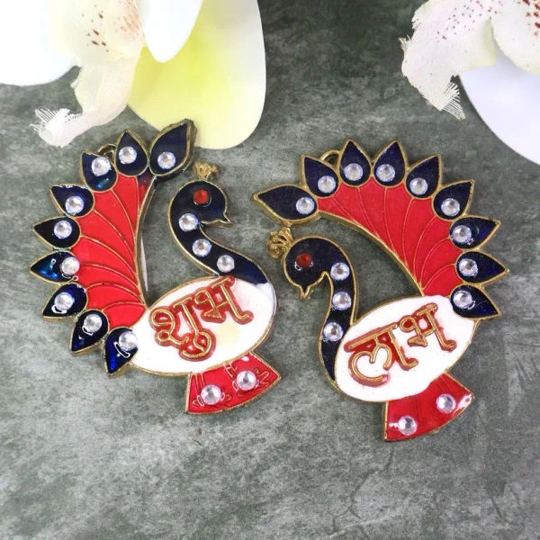 PEACOCK SHUBH LABH, Shubh Labh Wall Hanging – Decorative Peacock Design Door/Wall Decor (Set of 2)(2615)