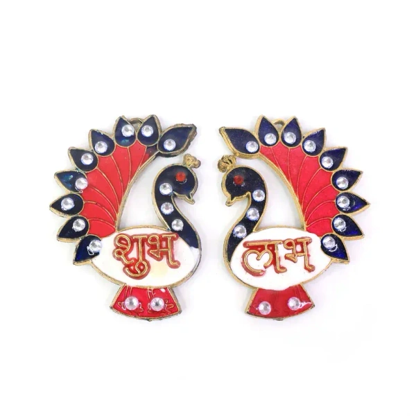 PEACOCK SHUBH LABH, Shubh Labh Wall Hanging – Decorative Peacock Design Door/Wall Decor (Set of 2)(2615)