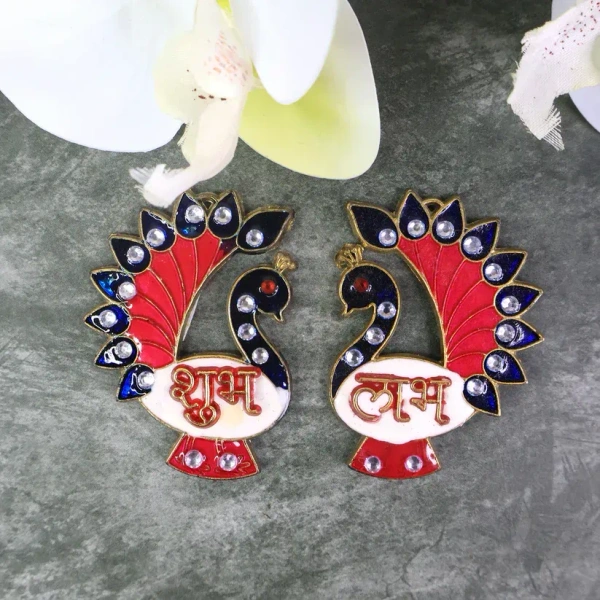PEACOCK SHUBH LABH, Shubh Labh Wall Hanging – Decorative Peacock Design Door/Wall Decor (Set of 2)(2615)