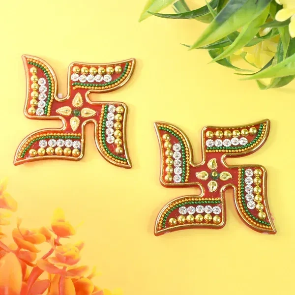 2PCS SWASTIK STICKER, Decorative Swastik Sticker,  Decorative Traditional Symbols for Home, Door, Pooja Room (2226) - Pack of 2