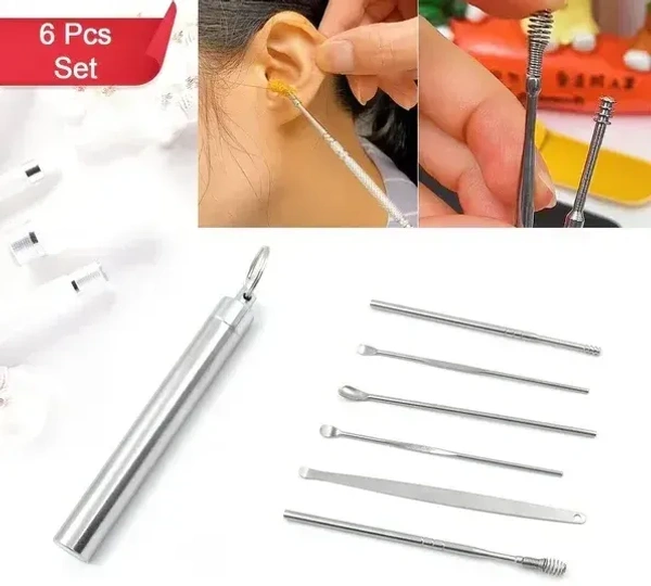 6PCS EAR TOOL PIPE, Ear Wax Removal Kit – 6 Pcs Portable Ear Cleaning Tool with Keychain Holder | Reusable & Travel-Friendly(1566)