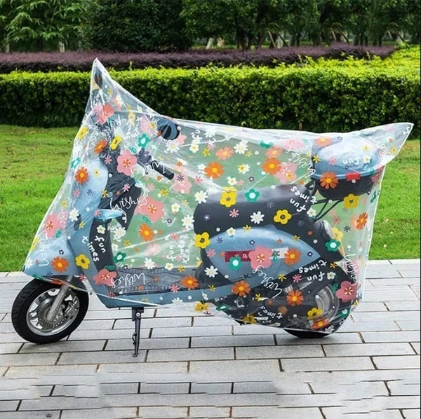 BIKE RAIN COVER, Transparent UV Protection & Water Resistant Bike Body Cover – Dustproof Two Wheeler/Scooter/Motorcycle Cover for Activa & More (Pack of 1, Random Print Design)(1069) - 120*220 cm