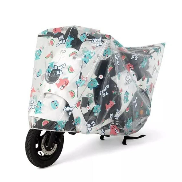 BIKE RAIN COVER, Transparent UV Protection & Water Resistant Bike Body Cover – Dustproof Two Wheeler/Scooter/Motorcycle Cover for Activa & More (Pack of 1, Random Print Design)(1069) - 120*220 cm