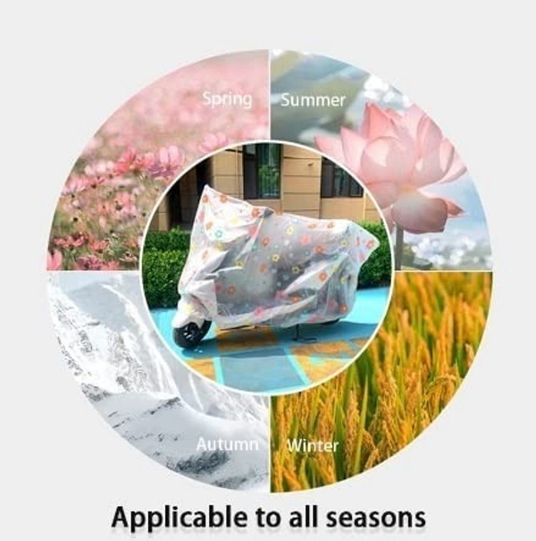 BIKE RAIN COVER, Transparent UV Protection & Water Resistant Bike Body Cover – Dustproof Two Wheeler/Scooter/Motorcycle Cover for Activa & More (Pack of 1, Random Print Design)(1069) - 120*220 cm
