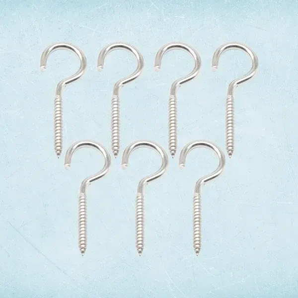 7PCS SS EYE BOLTS SCERW, This 7-piece set of heavy-duty eye hooks screws is made from rust-resistant stainless steel for durability and long-lasting use. Ideal for hanging plants, lights, ropes, wires, or DIY projects, these eye bolts provide a secure and sturdy hold on walls, ceilings, and wooden surfaces. Perfect for both home and outdoor applications.(2594)