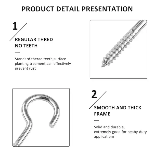 7PCS SS EYE BOLTS SCERW, This 7-piece set of heavy-duty eye hooks screws is made from rust-resistant stainless steel for durability and long-lasting use. Ideal for hanging plants, lights, ropes, wires, or DIY projects, these eye bolts provide a secure and sturdy hold on walls, ceilings, and wooden surfaces. Perfect for both home and outdoor applications.(2594)