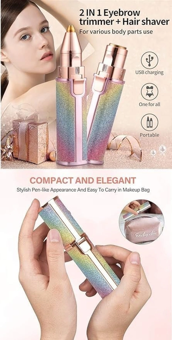 RAINBOW EYEBROW TRIMMER, 2 IN 1 USB JARI FLAWLESS EYEBROW TRIMMER EYEBRAW BLAWLESS HAIR REMOVAL RAINBOW FLAWLESS 2 IN 1 USB FLAWLESS TRIMMER RAINBOW (1254)