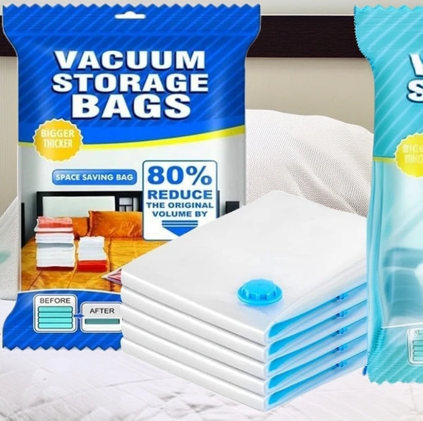 VACCUM STORAGE BAGS l Vacuum Bags,Clothes Storage Bag,Vacuum Bags For Clothes,Cloth Storage Bag,Vacuum Bags For Clothes With Pump,Packing Bags For Clothes,Vacuum Storage Bags,Cloth Bags - Pack of 5 Bags