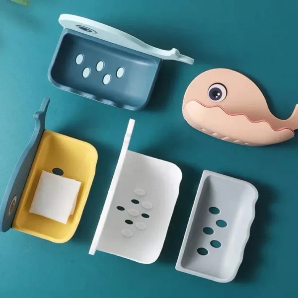 FISH SOAP HOLDER, Fish Shape Double Layer Adhesive Waterproof Wall Mounted Soap Bar Holder Stand Rack for Bathroom Shower Wall Kitchen (786) - Pack of 1